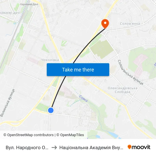 Вул. Народного Ополчення to Національна Академія Внутрішніх Справ map