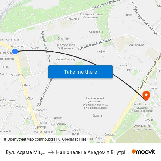 Вул. Адама Міцкевича to Національна Академія Внутрішніх Справ map