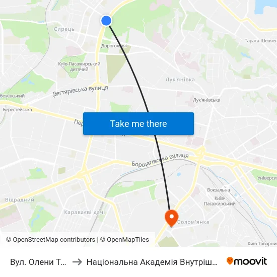 Вул. Олени Теліги to Національна Академія Внутрішніх Справ map