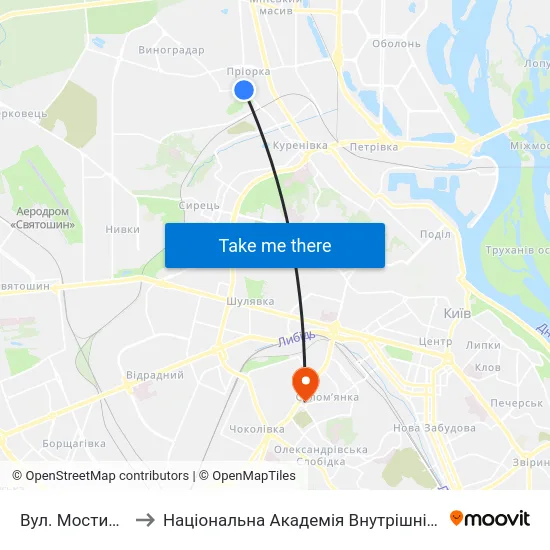 Вул. Мостицька to Національна Академія Внутрішніх Справ map