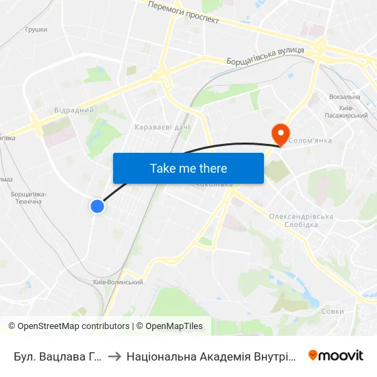 Бул. Вацлава Гавела to Національна Академія Внутрішніх Справ map