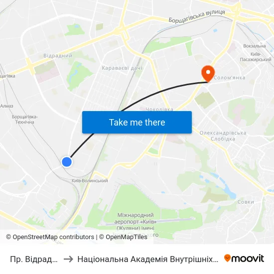 Пр. Відрадний to Національна Академія Внутрішніх Справ map