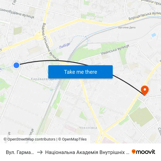 Вул. Гарматна to Національна Академія Внутрішніх Справ map