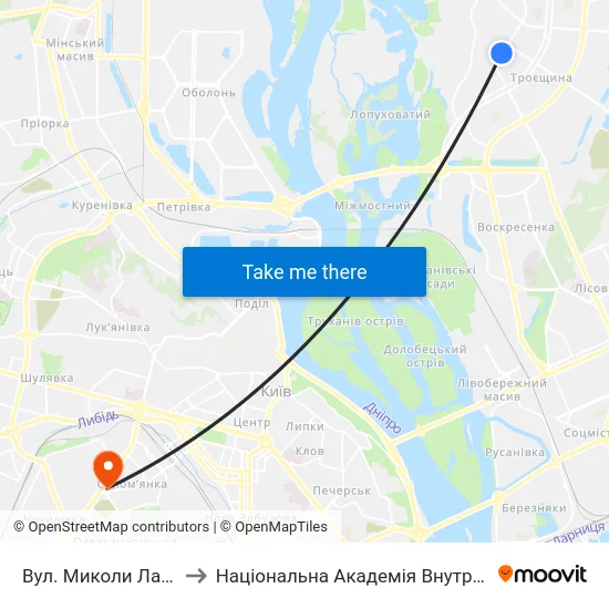 Вул. Миколи Лаврухіна to Національна Академія Внутрішніх Справ map