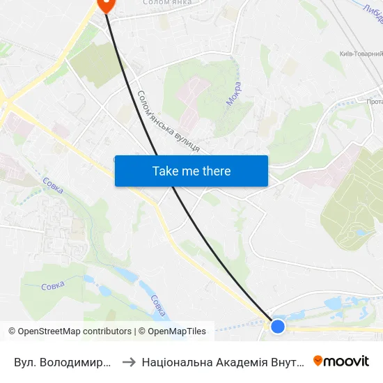 Вул. Володимира Брожка to Національна Академія Внутрішніх Справ map
