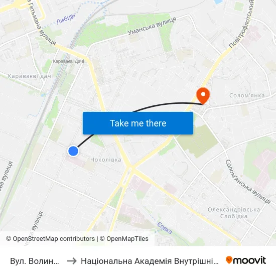 Вул. Волинська to Національна Академія Внутрішніх Справ map