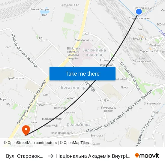 Вул. Старовокзальна to Національна Академія Внутрішніх Справ map