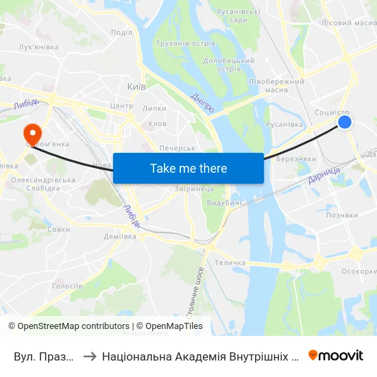 Вул. Празька to Національна Академія Внутрішніх Справ map