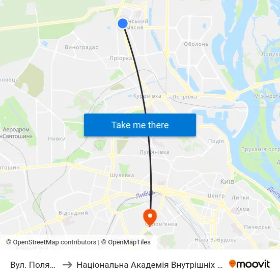 Вул. Полярна to Національна Академія Внутрішніх Справ map