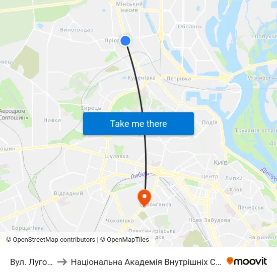 Вул. Лугова to Національна Академія Внутрішніх Справ map
