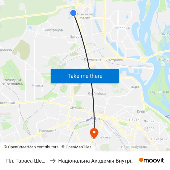 Пл. Тараса Шевченка to Національна Академія Внутрішніх Справ map