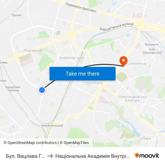 Бул. Вацлава Гавела to Національна Академія Внутрішніх Справ map