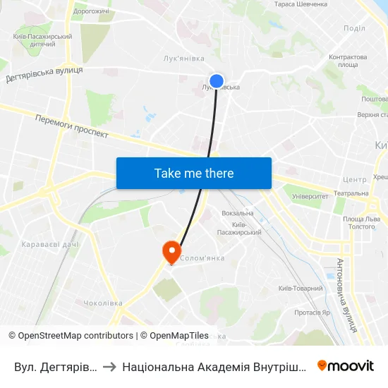 Вул. Дегтярівська to Національна Академія Внутрішніх Справ map