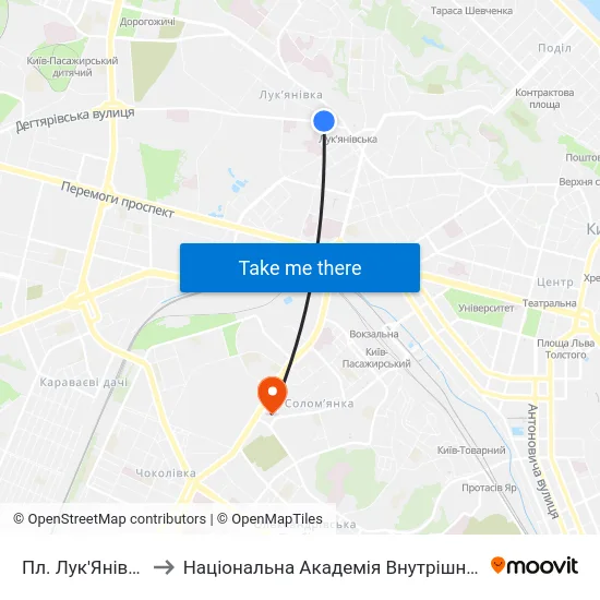 Пл. Лук'Янівська to Національна Академія Внутрішніх Справ map