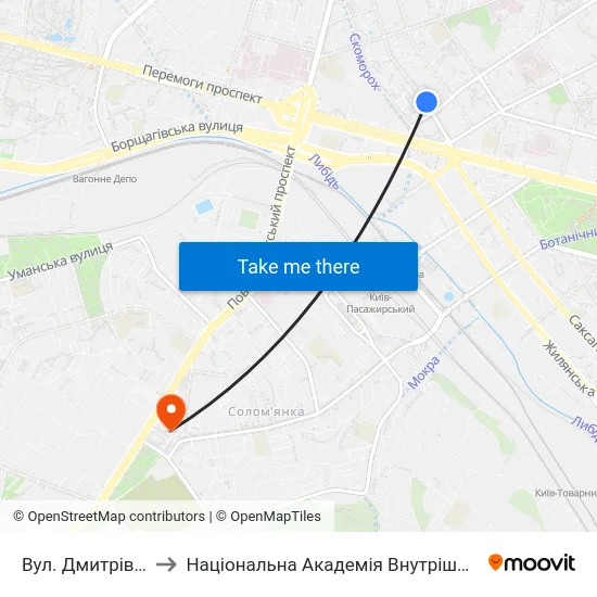 Вул. Дмитрівська to Національна Академія Внутрішніх Справ map