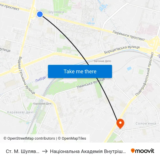Ст. М. Шулявська to Національна Академія Внутрішніх Справ map