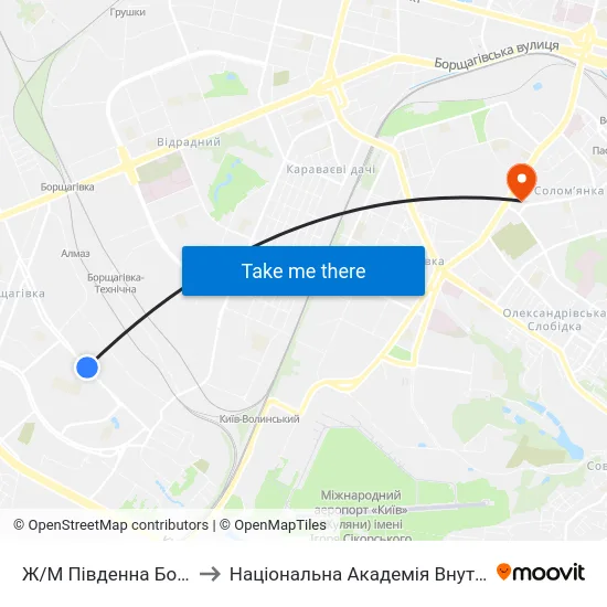 Ж/М Південна Борщагівка to Національна Академія Внутрішніх Справ map