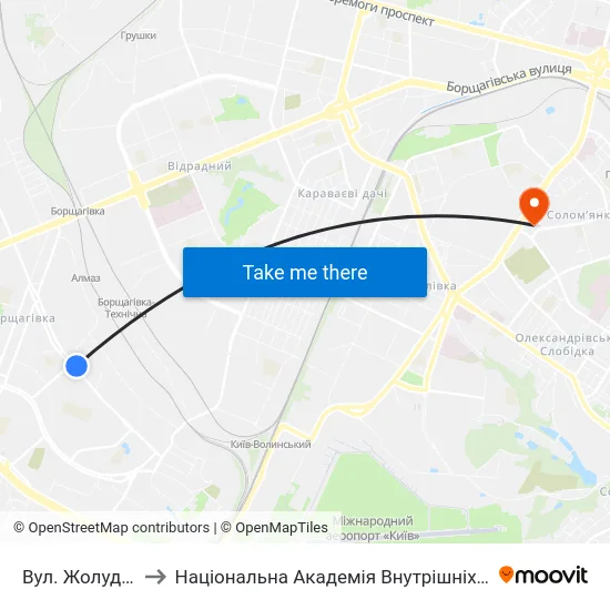 Вул. Жолудєва to Національна Академія Внутрішніх Справ map