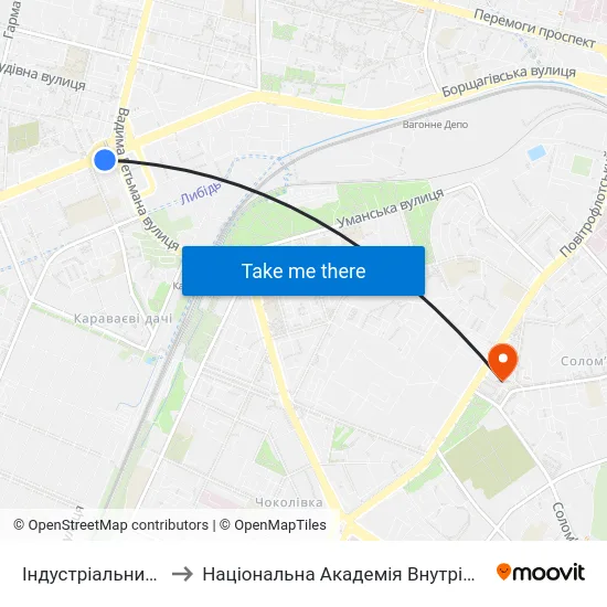 Індустріальний Міст to Національна Академія Внутрішніх Справ map