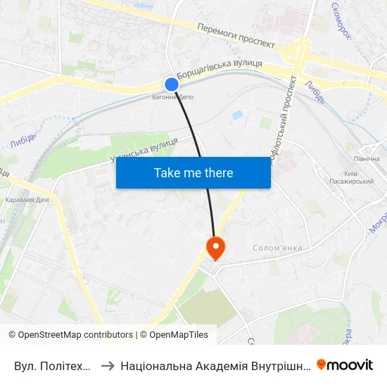 Вул. Політехнічна to Національна Академія Внутрішніх Справ map