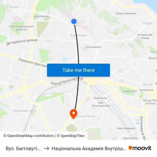 Вул. Багговутівська to Національна Академія Внутрішніх Справ map