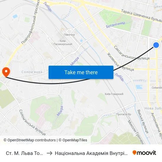 Ст. М. Льва Толстого to Національна Академія Внутрішніх Справ map