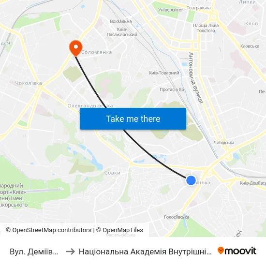 Вул. Деміївська to Національна Академія Внутрішніх Справ map