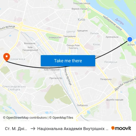 Ст. М. Дніпро to Національна Академія Внутрішніх Справ map