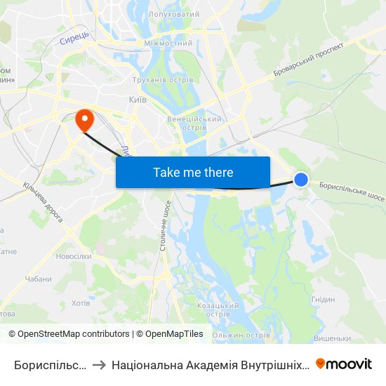 Бориспільська to Національна Академія Внутрішніх Справ map