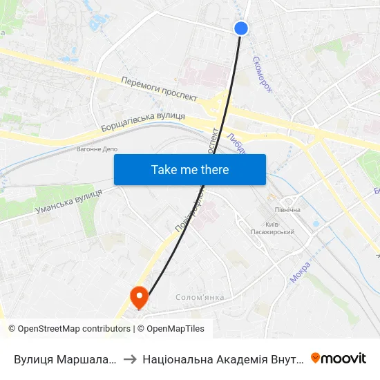 Вулиця Маршала Рибалка to Національна Академія Внутрішніх Справ map