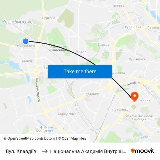Вул. Клавдіївська to Національна Академія Внутрішніх Справ map