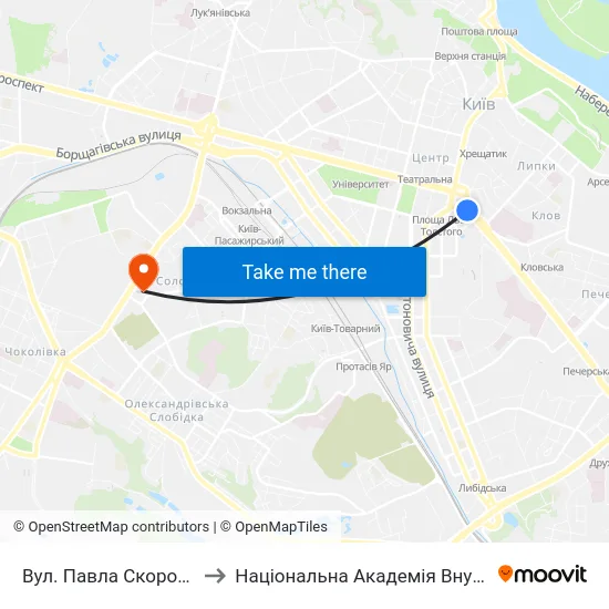 Вул. Павла Скоропадського to Національна Академія Внутрішніх Справ map