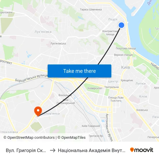 Вул. Григорія Сковороди to Національна Академія Внутрішніх Справ map