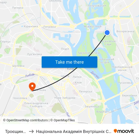 Троєщина-2 to Національна Академія Внутрішніх Справ map