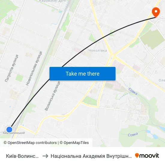 Київ-Волинський to Національна Академія Внутрішніх Справ map