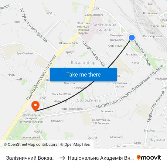 Залізничний Вокзал Південний to Національна Академія Внутрішніх Справ map