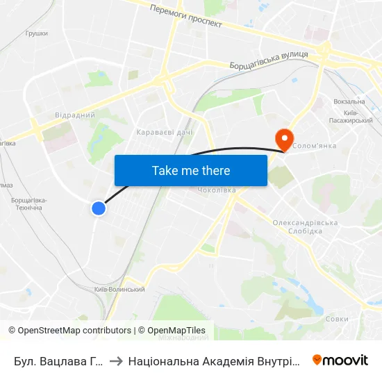 Бул. Вацлава Гавела to Національна Академія Внутрішніх Справ map