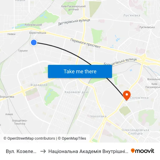 Вул. Козелецька to Національна Академія Внутрішніх Справ map