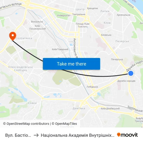 Вул. Бастіонна to Національна Академія Внутрішніх Справ map