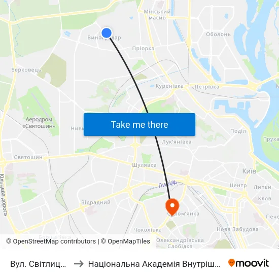 Вул. Світлицького to Національна Академія Внутрішніх Справ map