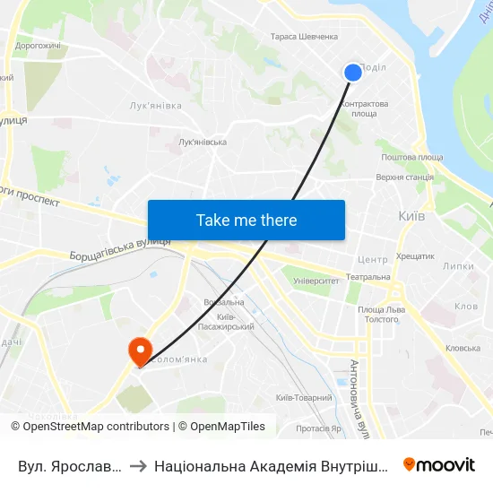 Вул. Ярославська to Національна Академія Внутрішніх Справ map