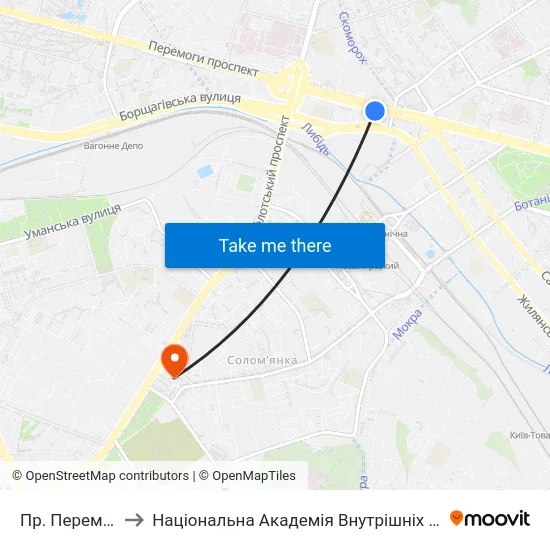 Пр. Перемоги to Національна Академія Внутрішніх Справ map