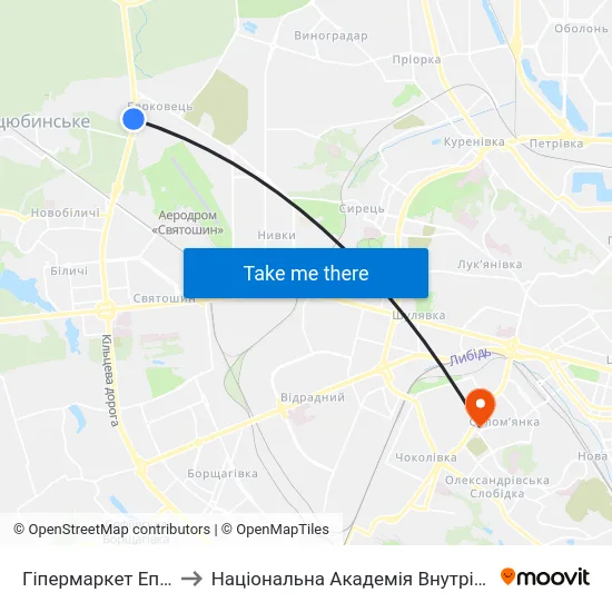 Гіпермаркет Епіцентр to Національна Академія Внутрішніх Справ map