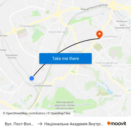 Вул. Пост-Волинська to Національна Академія Внутрішніх Справ map
