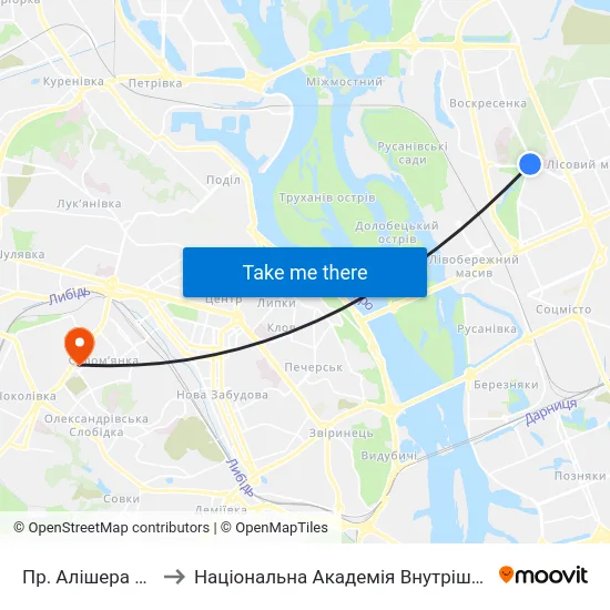Пр. Алішера Навої to Національна Академія Внутрішніх Справ map