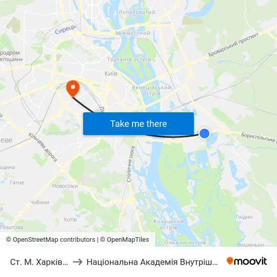 Ст. М. Харківська to Національна Академія Внутрішніх Справ map
