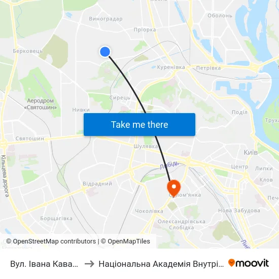 Вул. Івана Кавалерідзе to Національна Академія Внутрішніх Справ map