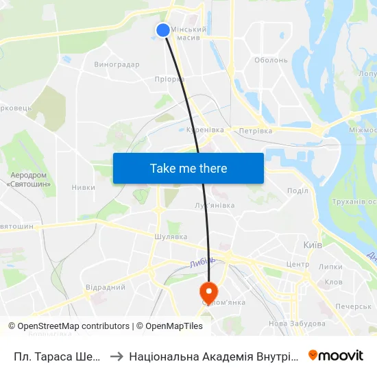 Пл. Тараса Шевченка to Національна Академія Внутрішніх Справ map