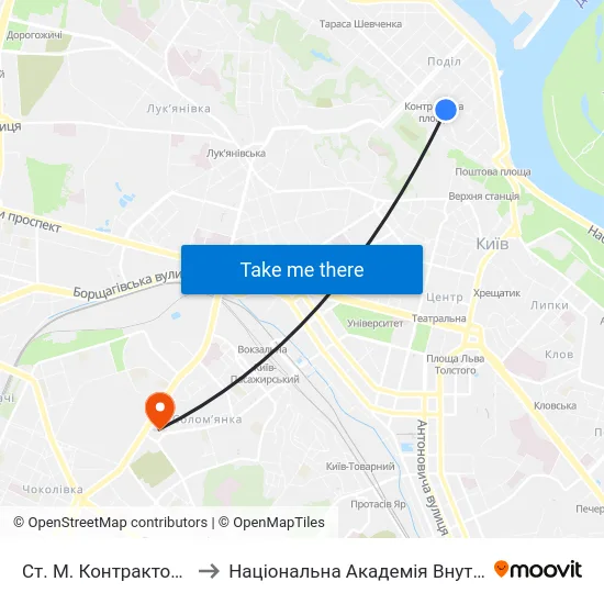 Ст. М. Контрактова Площа to Національна Академія Внутрішніх Справ map