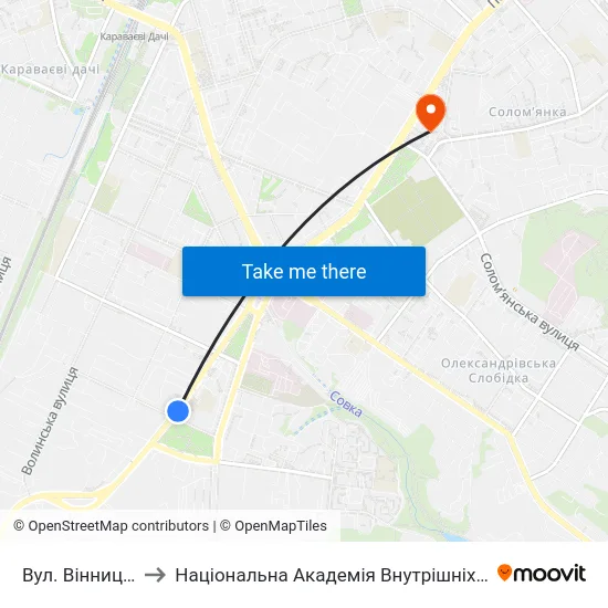 Вул. Вінницька to Національна Академія Внутрішніх Справ map